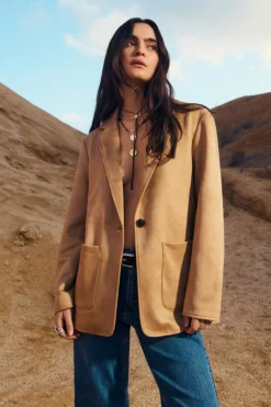 Discount Springfield Blazer en daim synth&eacute;tique camel