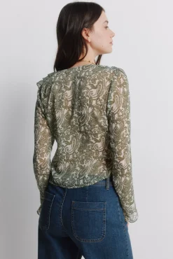 New Springfield Blouse à volants imprimée en gaze beige
