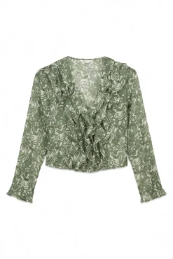 New Springfield Blouse à volants imprimée en gaze beige