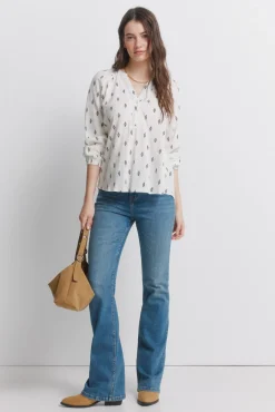 New Springfield Blouse brod&eacute;e en dentelle marron