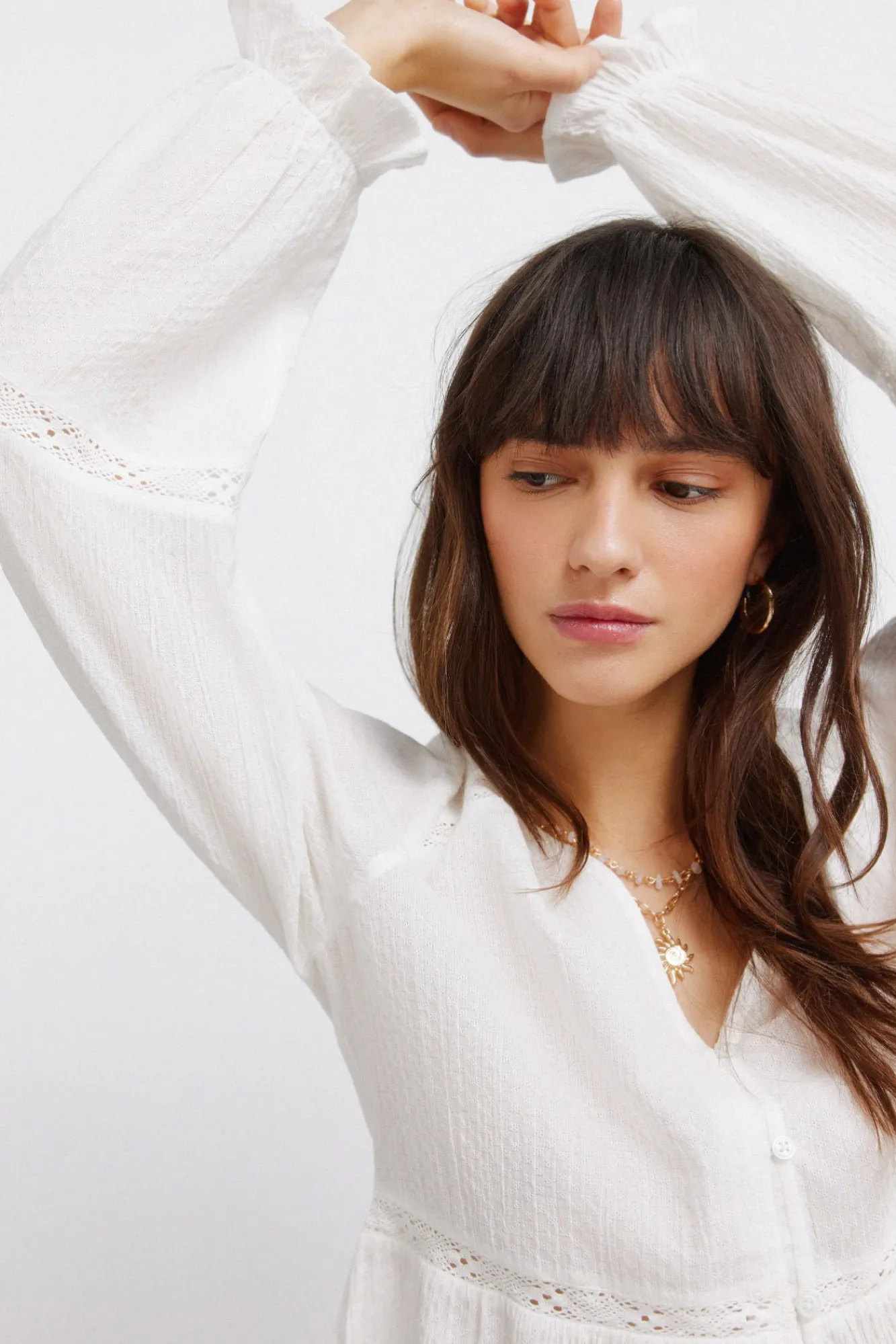 Springfield Blouse romantique blanche marron