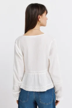 Springfield Blouse romantique blanche marron