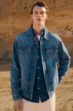 New Springfield Blouson en denim délavé moyen foncé bleu