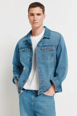 New Springfield Blouson en denim d&eacute;lav&eacute; moyen fonc&eacute; bleu