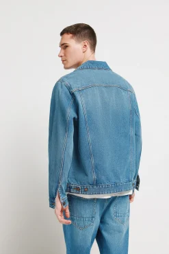 New Springfield Blouson en denim délavé moyen foncé bleu