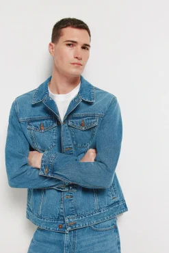 New Springfield Blouson en denim délavé moyen foncé bleu