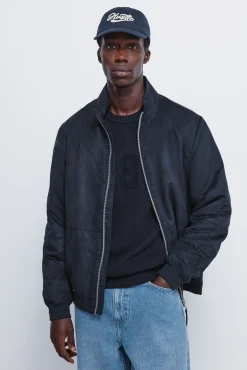 Hot Springfield Blouson matelassé effet daim bleu