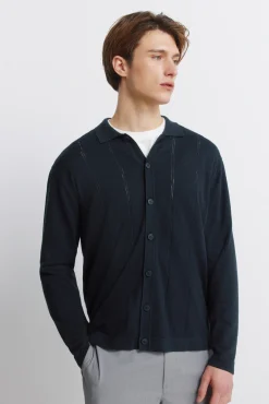Online Springfield Cardigan à boutons col polo bleu