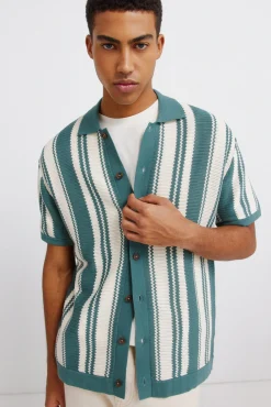 Hot Springfield Cardigan à rayures à boutons bleu