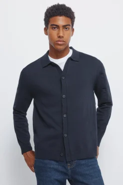 Discount Springfield Cardigan boutonn&eacute; &agrave; col polo bleu