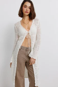 Sale Springfield Cardigan long en pointelle marron