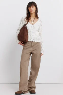 New Springfield Cardigan pointelle marron