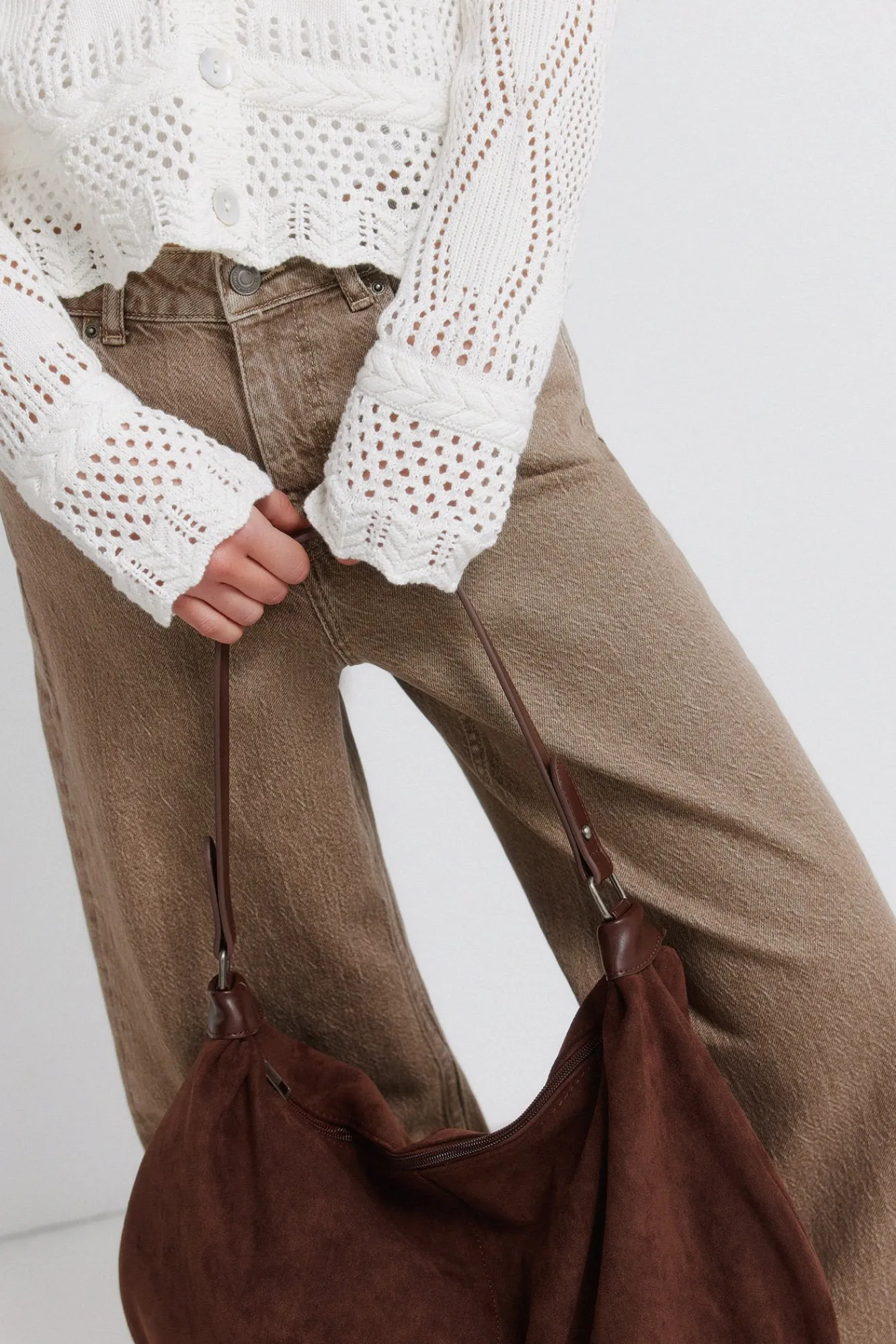 New Springfield Cardigan pointelle marron