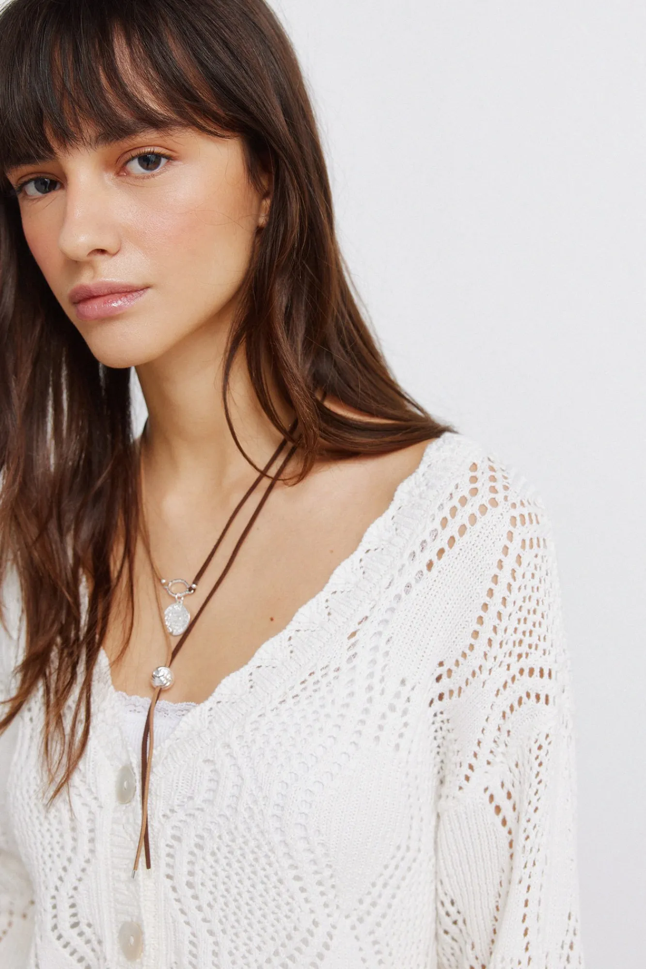New Springfield Cardigan pointelle marron