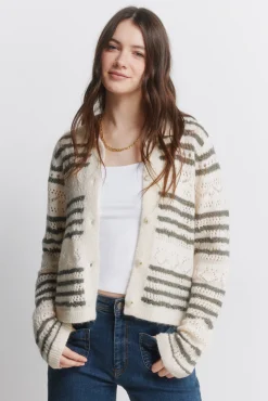 Online Springfield Cardigan pointelle à rayures marron