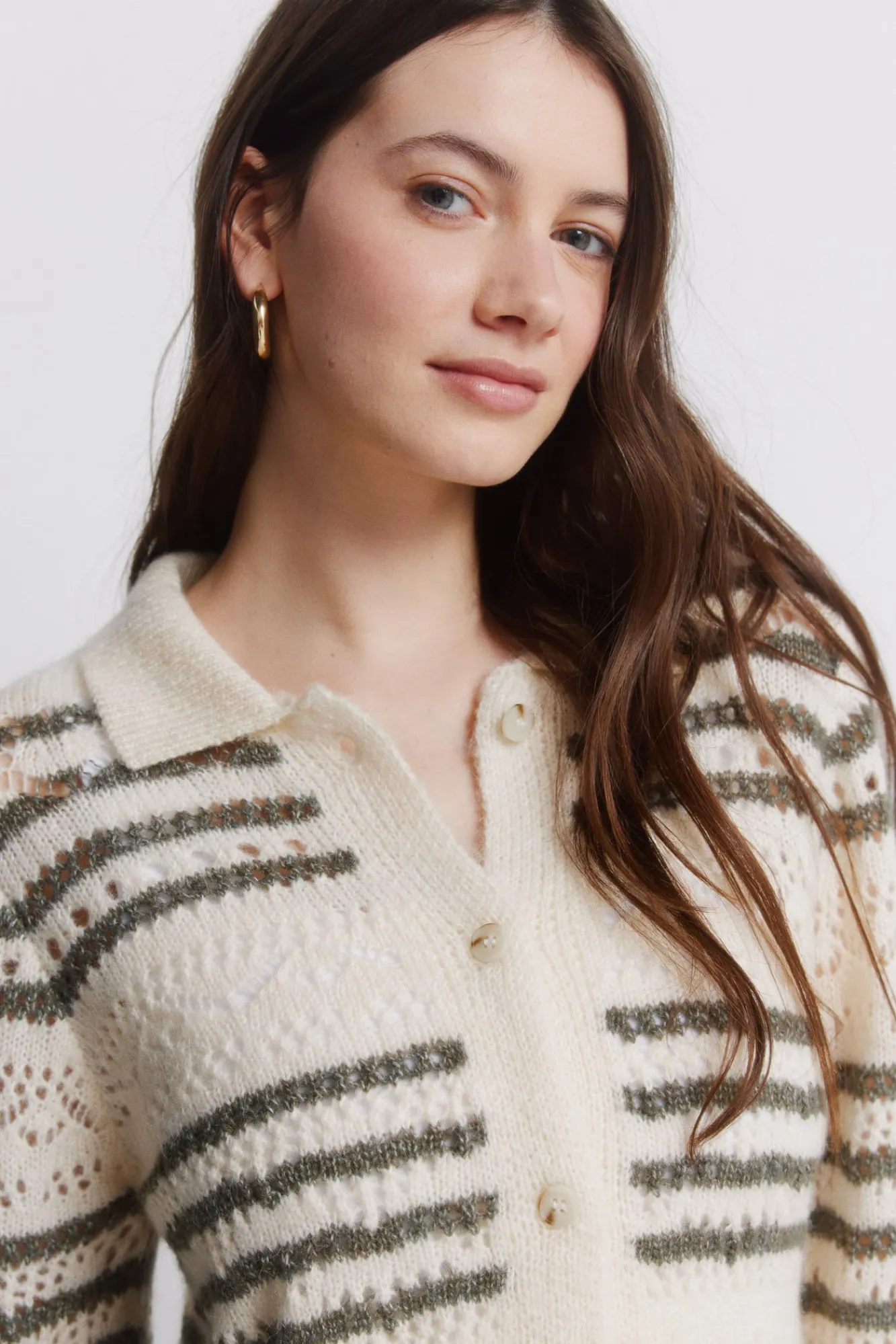 Online Springfield Cardigan pointelle à rayures marron
