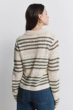 Online Springfield Cardigan pointelle à rayures marron