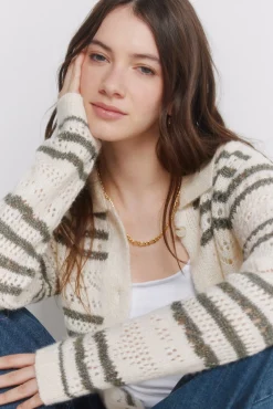 Online Springfield Cardigan pointelle à rayures marron