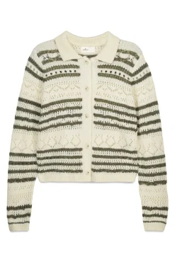 Online Springfield Cardigan pointelle à rayures marron