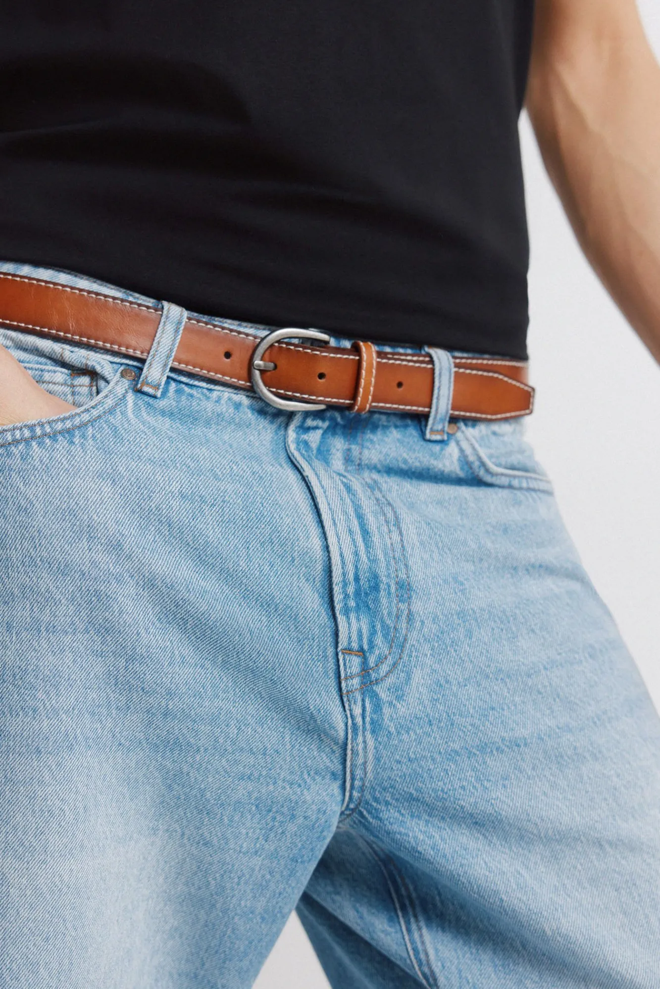 Outlet Springfield Ceinture effet cuir surpiquée nude
