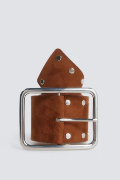 Sale Springfield Ceinture large en daim &agrave; clous nude