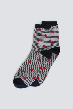 New Springfield Chaussette longue à rayures à cœurs gris