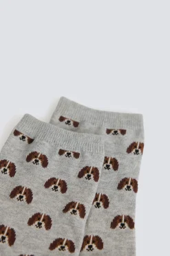 New Springfield Chaussette longue &agrave; motifs chiens gris