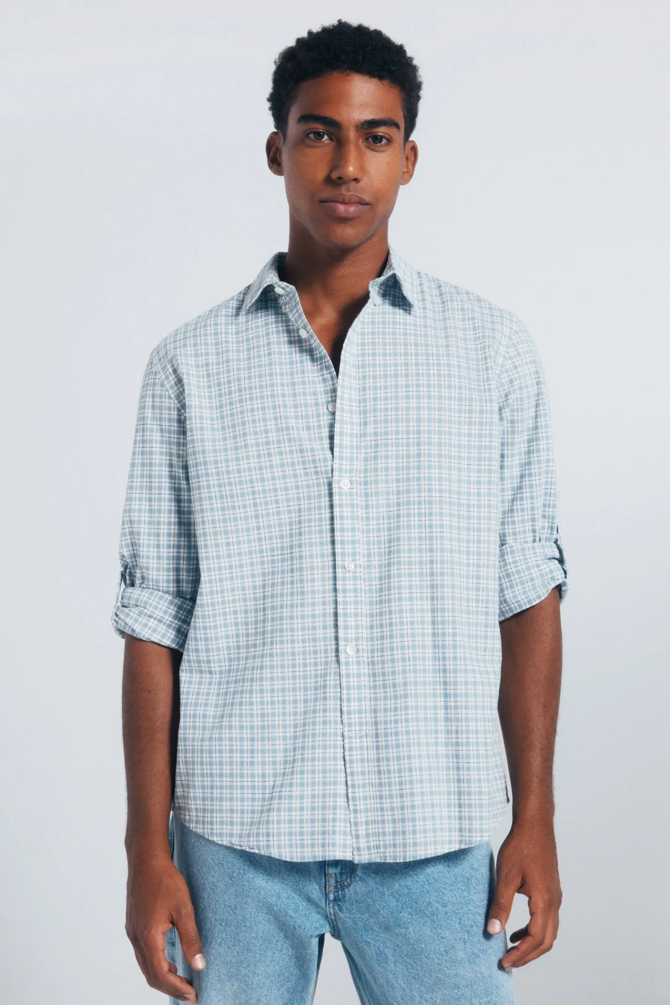 Hot Springfield Chemise à carreaux en coton flammé bleu