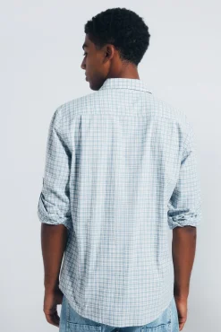 Hot Springfield Chemise à carreaux en coton flammé bleu