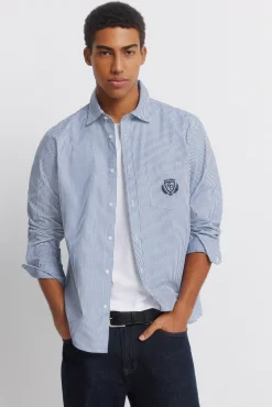 New Springfield Chemise &agrave; rayures brod&eacute;e sur la poche bleu