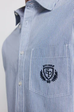 New Springfield Chemise à rayures brodée sur la poche bleu