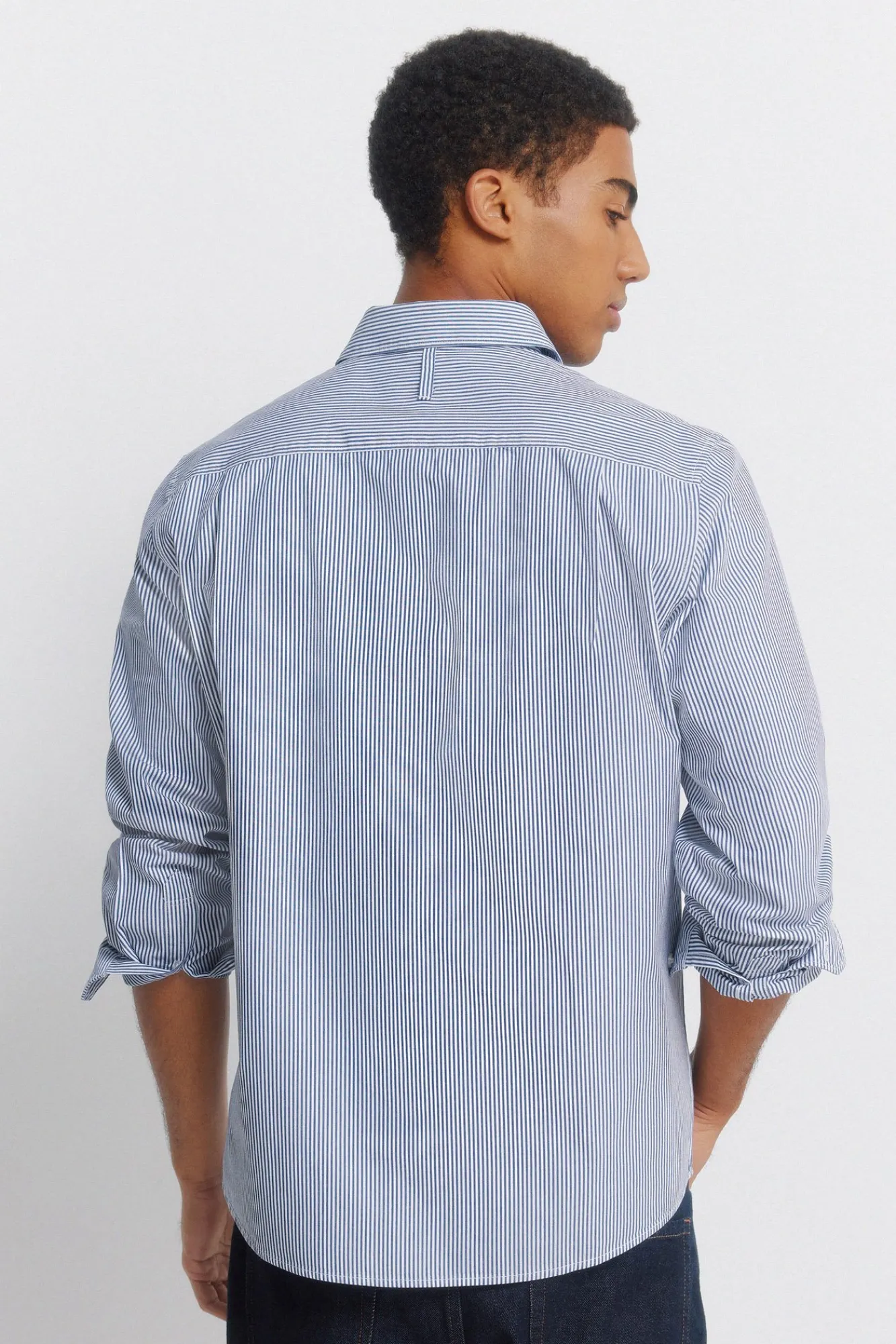 New Springfield Chemise à rayures brodée sur la poche bleu