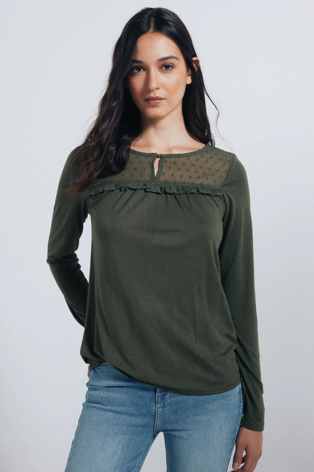Online Springfield Chemise à volant plumetis beige