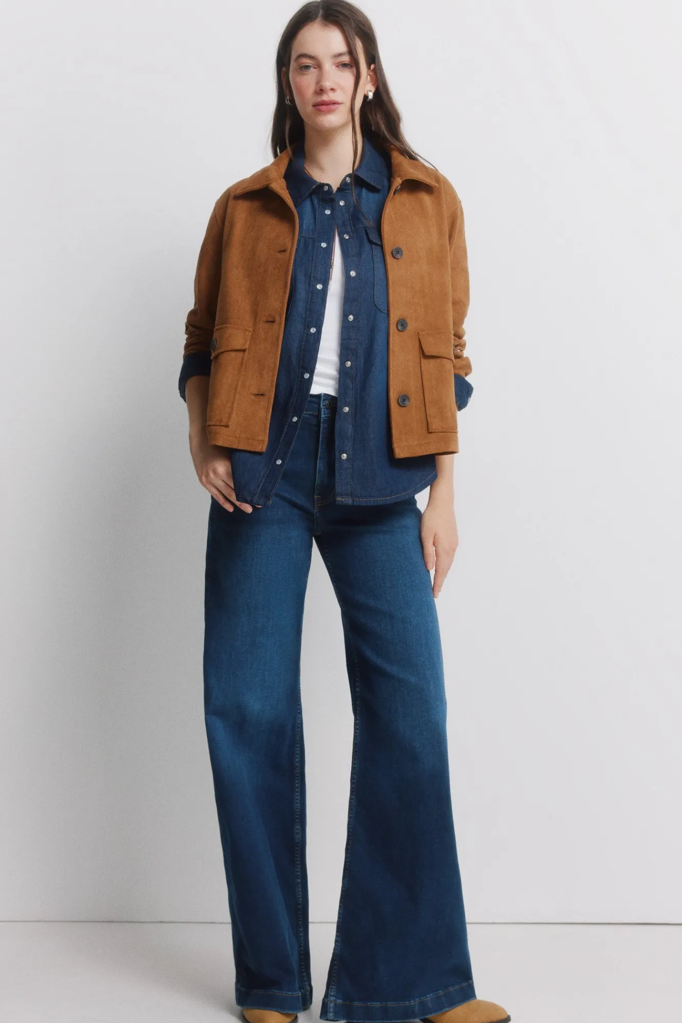 Hot Springfield Chemise en jean avec poches en coton bleu