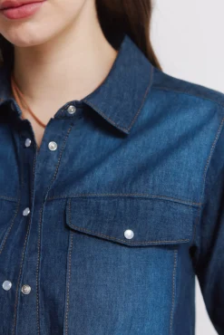 Hot Springfield Chemise en jean avec poches en coton bleu