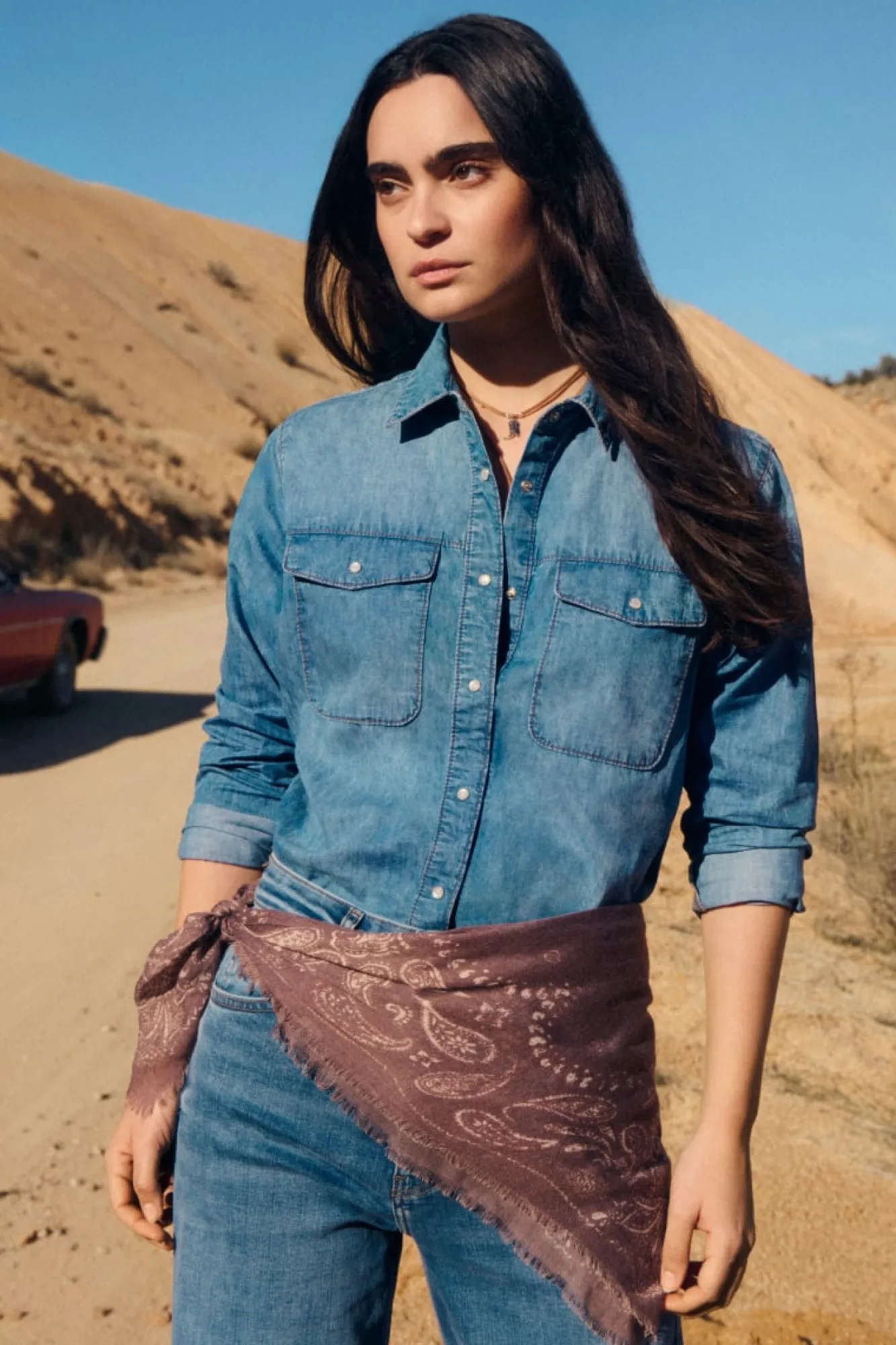 New Springfield Chemise en jean avec poches en coton bleu