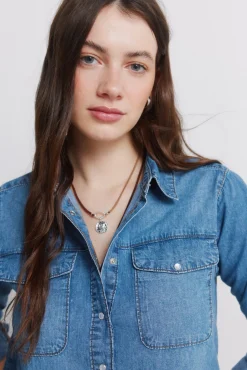 New Springfield Chemise en jean avec poches en coton bleu