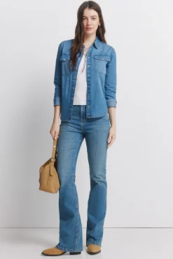 New Springfield Chemise en jean avec poches en coton bleu