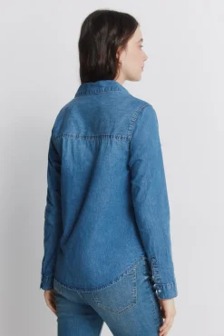 New Springfield Chemise en jean avec poches en coton bleu