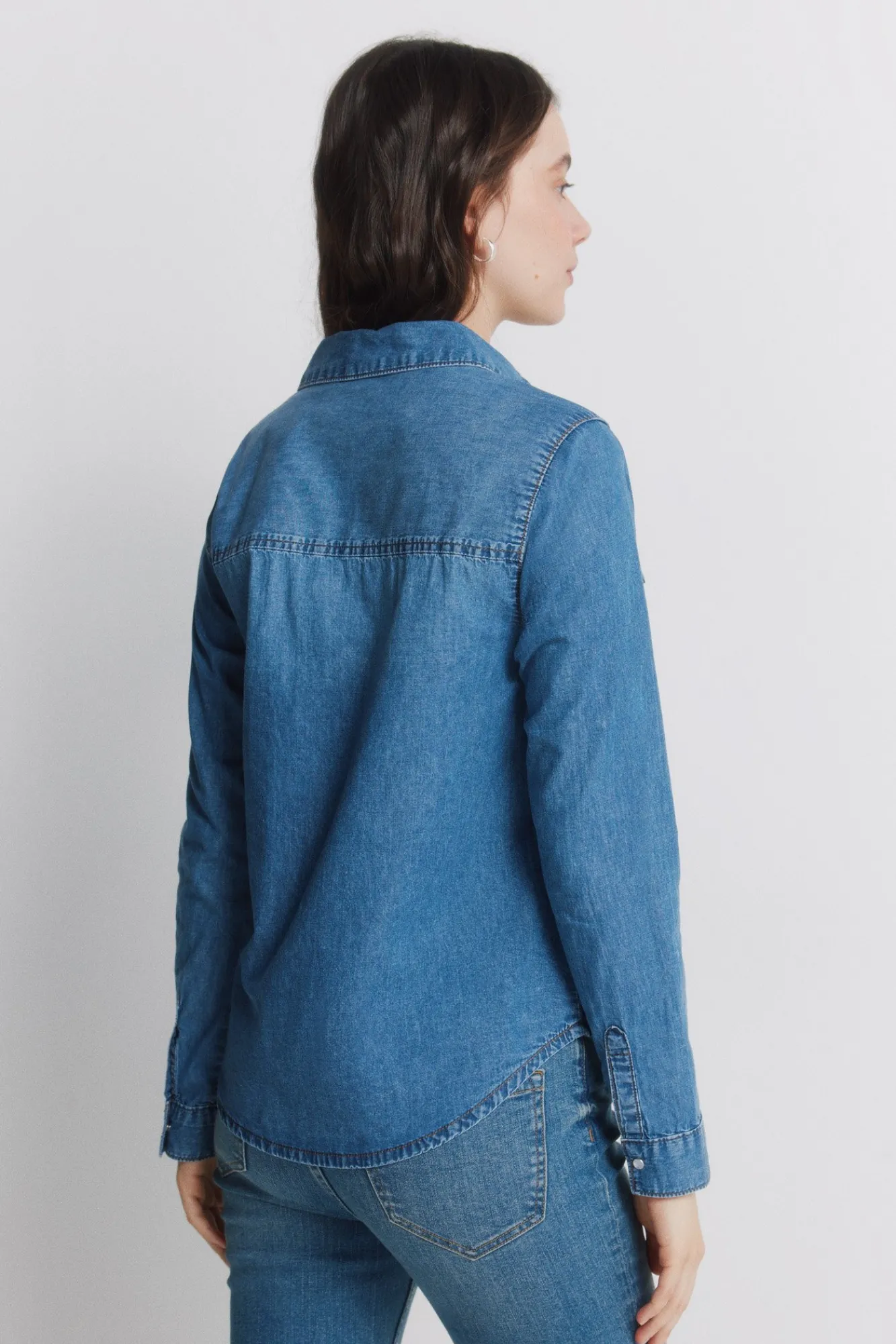 New Springfield Chemise en jean avec poches en coton bleu