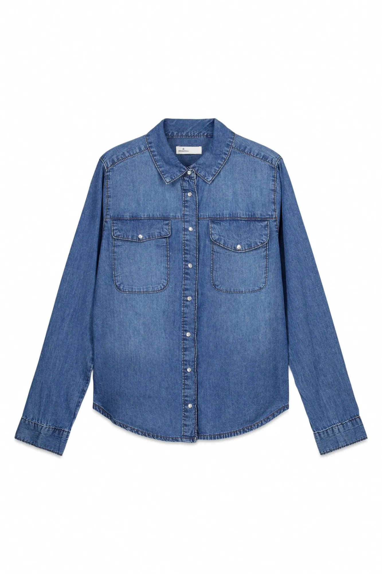New Springfield Chemise en jean avec poches en coton bleu