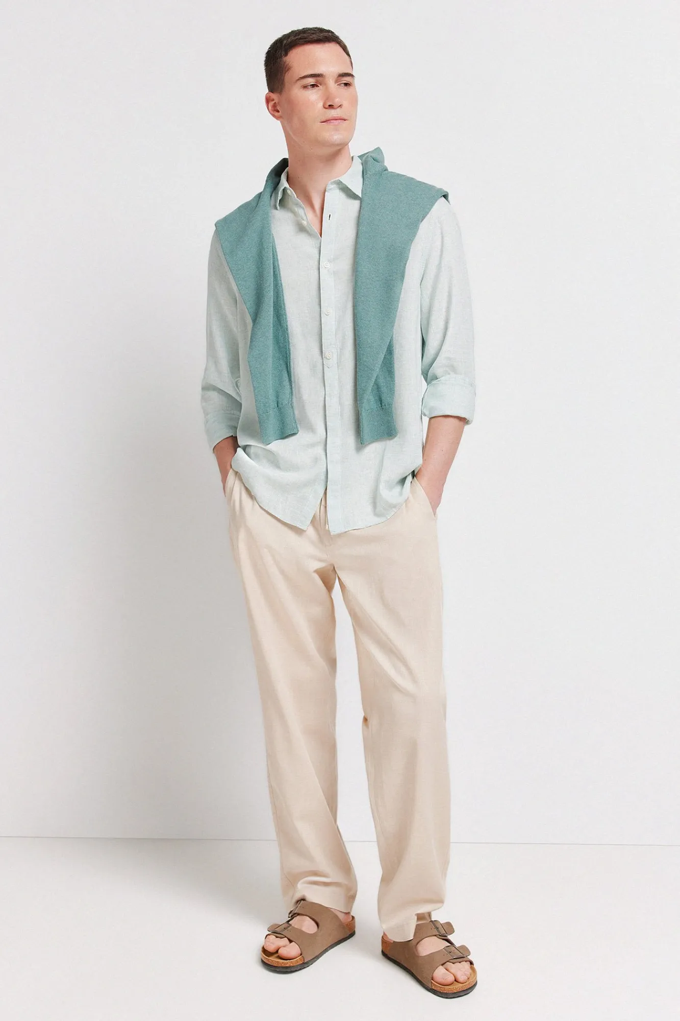 Best Springfield Chemise fil à fil en lin et viscose