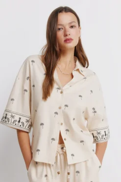 Best Springfield Chemise manches courtes imprimée oversize nude