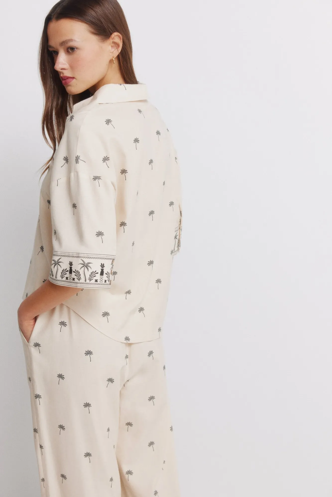Best Springfield Chemise manches courtes imprimée oversize nude