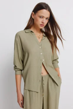 Hot Springfield Chemise manches longues &agrave; rayures beige