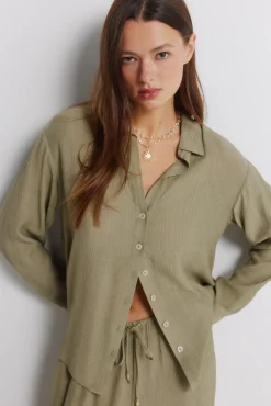 Hot Springfield Chemise manches longues &agrave; rayures beige
