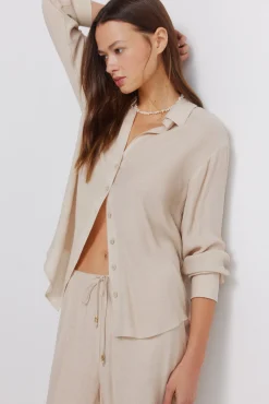 Hot Springfield Chemise manches longues &agrave; rayures beige