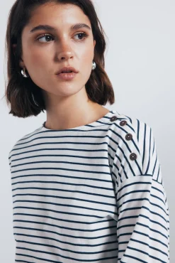 New Springfield Chemise rayures &agrave; boutons sur les &eacute;paules blanc