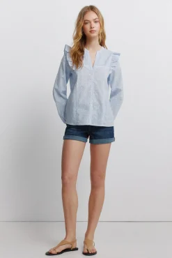 New Springfield Chemise romantique &agrave; volants bleu