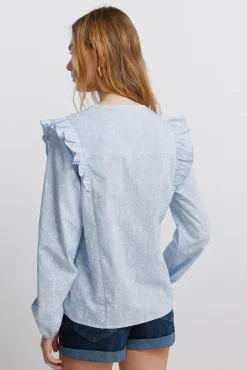 New Springfield Chemise romantique &agrave; volants bleu
